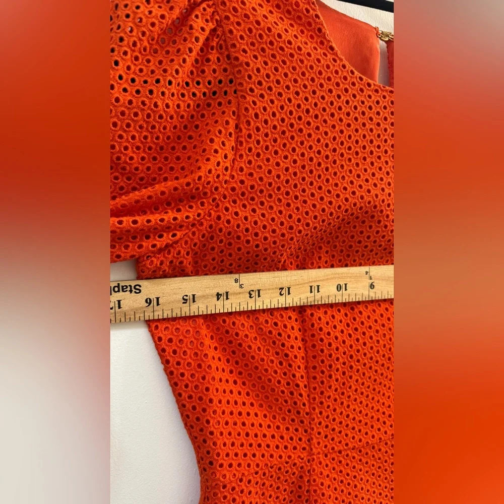 J. Crew Orange-Red Eyelet Lace Puff Sleeve Dress - Size 2 - Picture 10 of 11